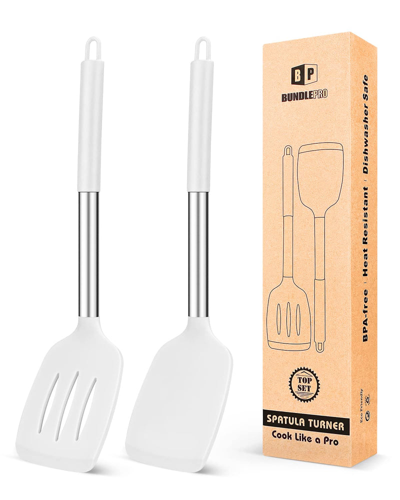 Pack of 2 Silicone Solid Turner,Non Stick Slotted Kitchen Spatulas