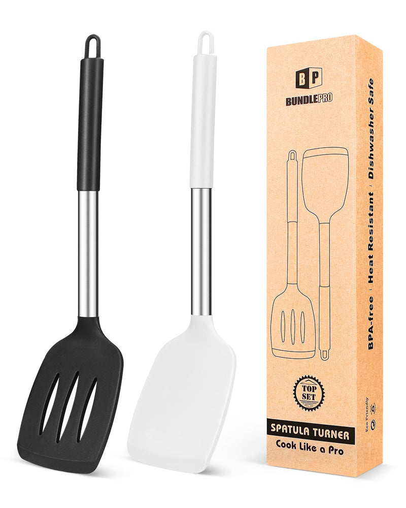 Pack of 2 Silicone Solid Turner,Non Stick Slotted Kitchen Spatulas