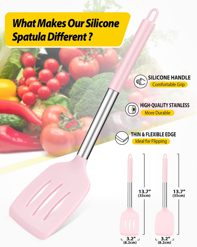 Pack of 2 Silicone Solid Turner,Non Stick Slotted Kitchen Spatulas