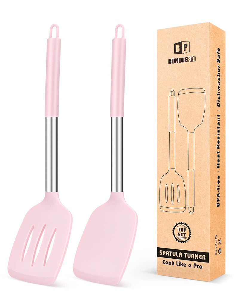 Pack of 2 Silicone Solid Turner,Non Stick Slotted Kitchen Spatulas