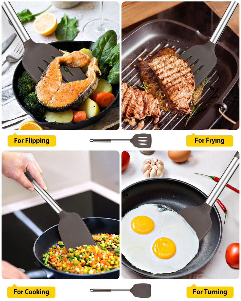 Pack of 2 Silicone Solid Turner,Non Stick Slotted Kitchen Spatulas