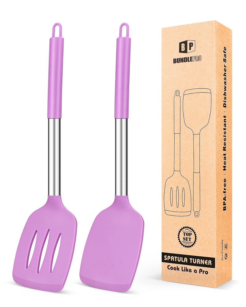 Pack of 2 Silicone Solid Turner,Non Stick Slotted Kitchen Spatulas