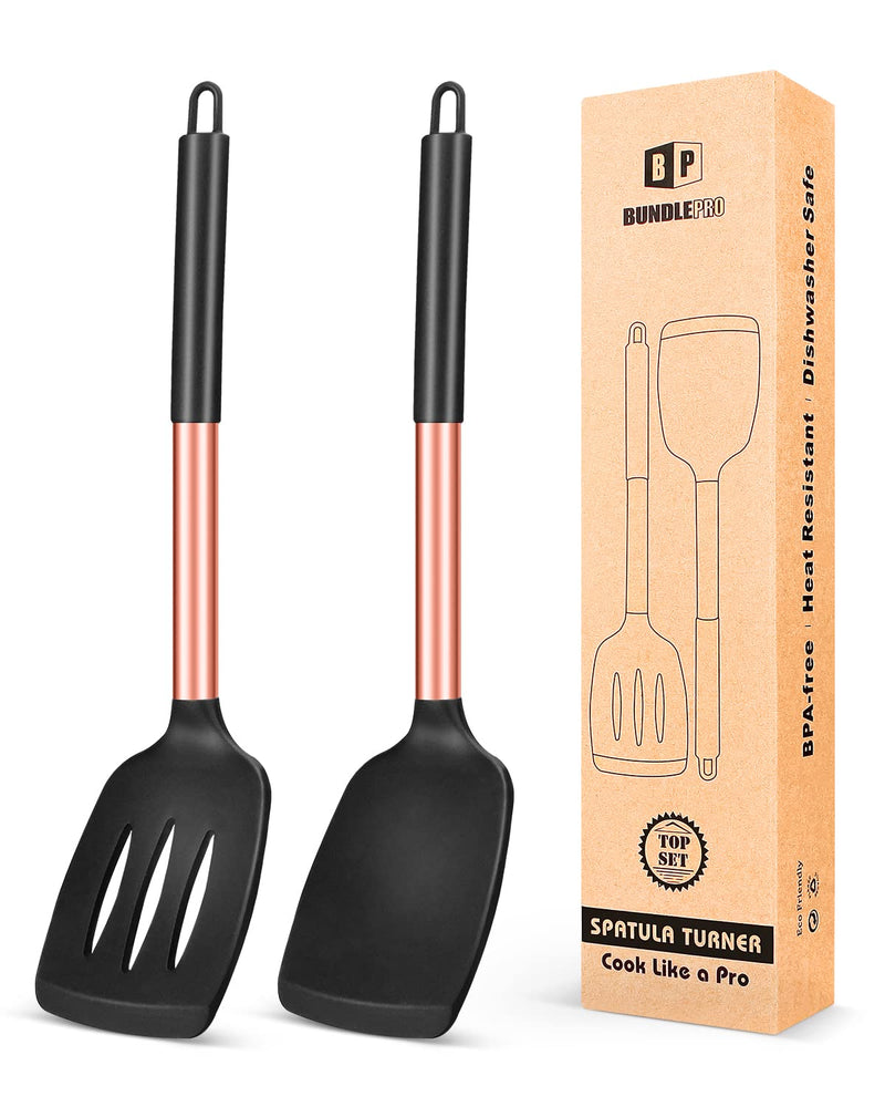 Pack of 2 Silicone Solid Turner,Non Stick Slotted Kitchen Spatulas