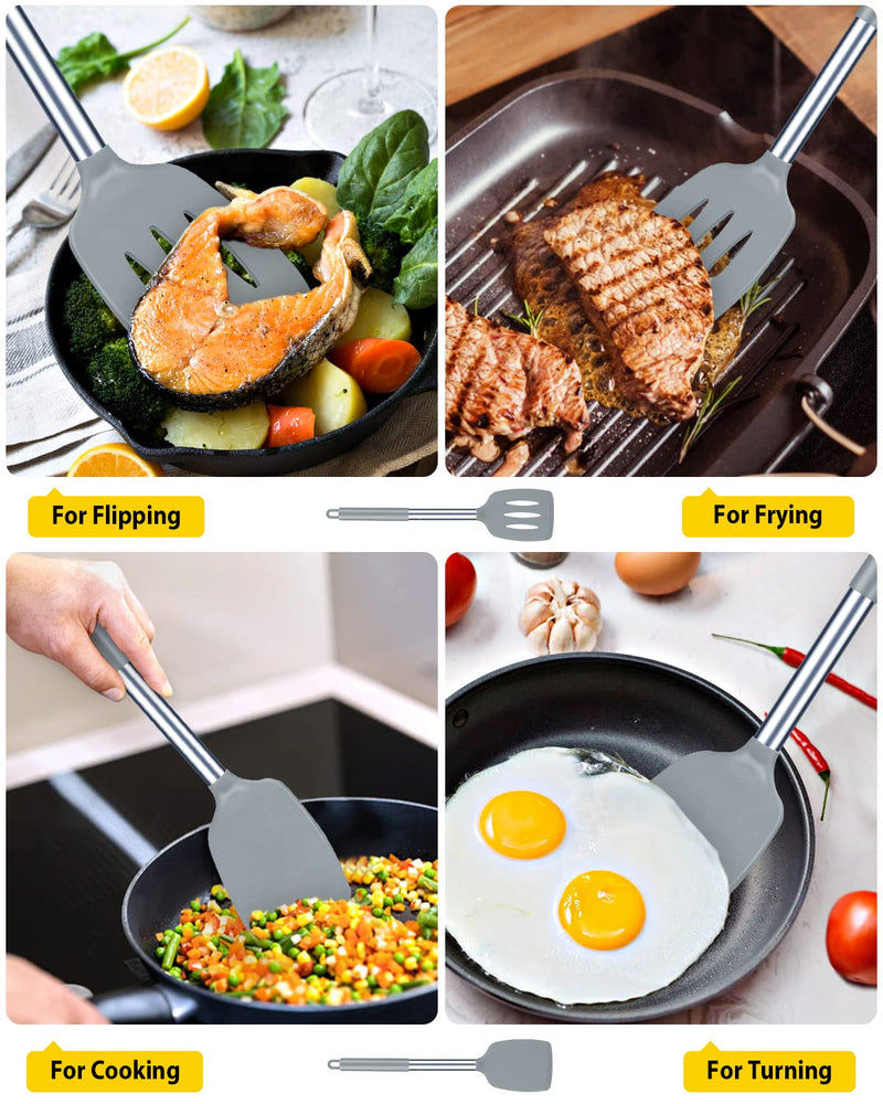 Pack of 2 Silicone Solid Turner,Non Stick Slotted Kitchen Spatulas