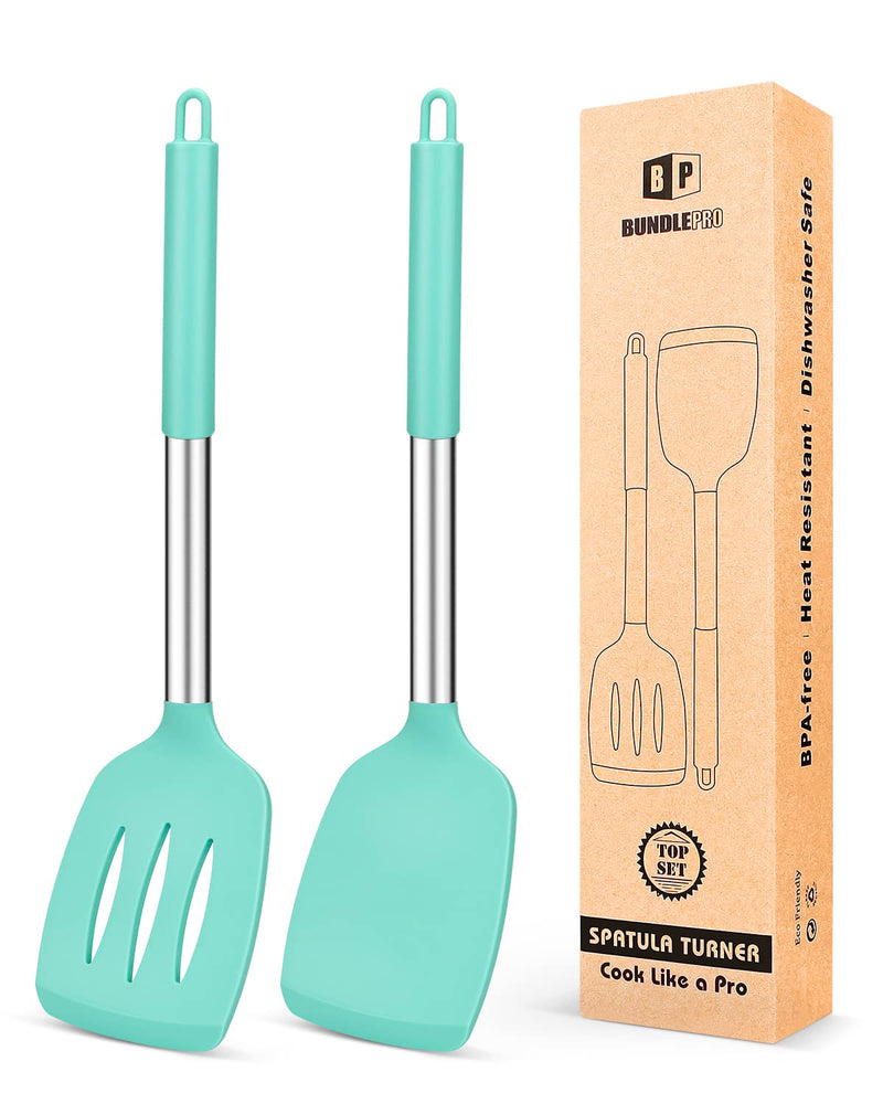 Pack of 2 Silicone Solid Turner,Non Stick Slotted Kitchen Spatulas