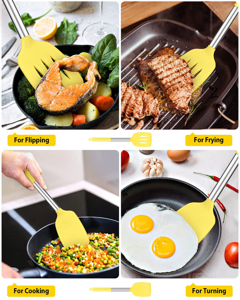 Pack of 2 Silicone Solid Turner,Non Stick Slotted Kitchen Spatulas