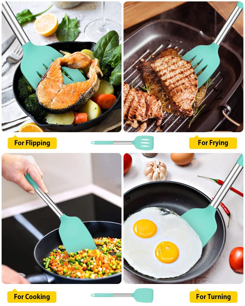 Pack of 2 Silicone Solid Turner,Non Stick Slotted Kitchen Spatulas