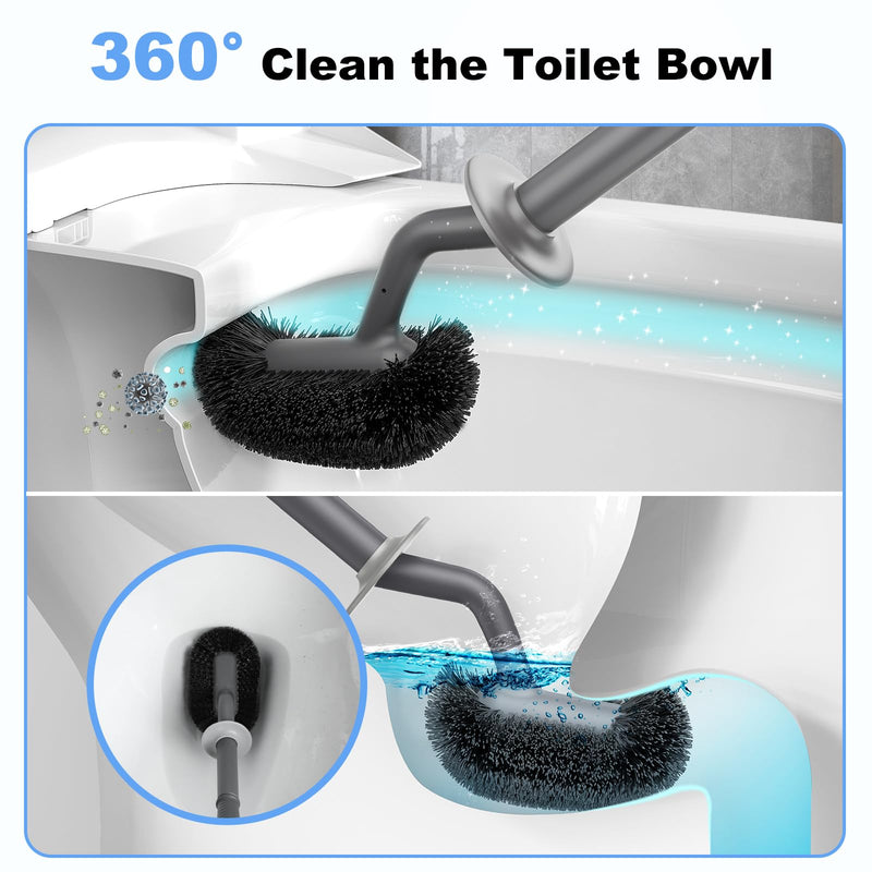 Toilet Bowl Brush Holder Set: Curved Design with Holder for Deep Cleaning Under Rim