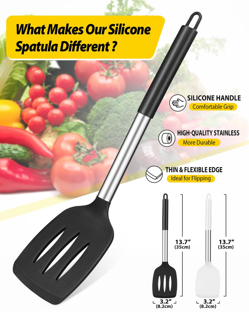 Pack of 2 Silicone Solid Turner,Non Stick Slotted Kitchen Spatulas