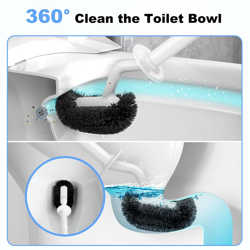 Toilet Bowl Brush Holder Set: Curved Design with Holder for Deep Cleaning Under Rim