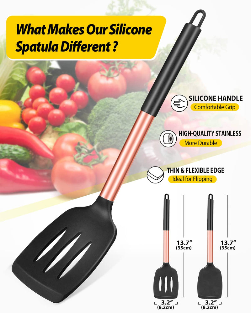 Pack of 2 Silicone Solid Turner,Non Stick Slotted Kitchen Spatulas