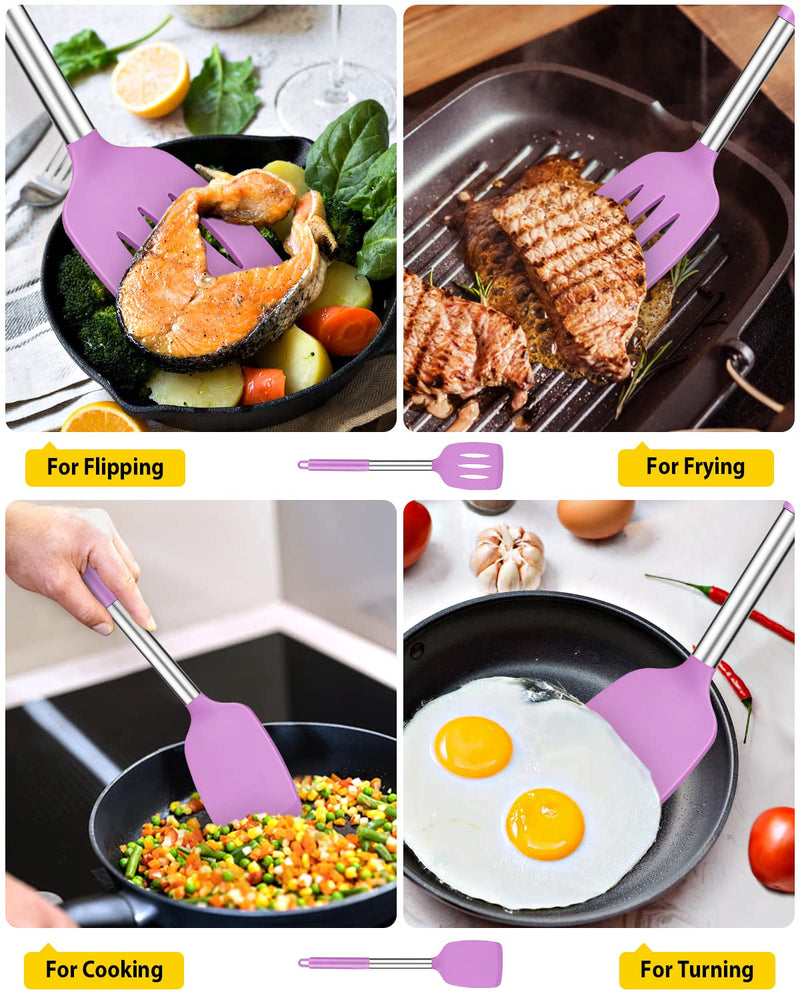 Pack of 2 Silicone Solid Turner,Non Stick Slotted Kitchen Spatulas