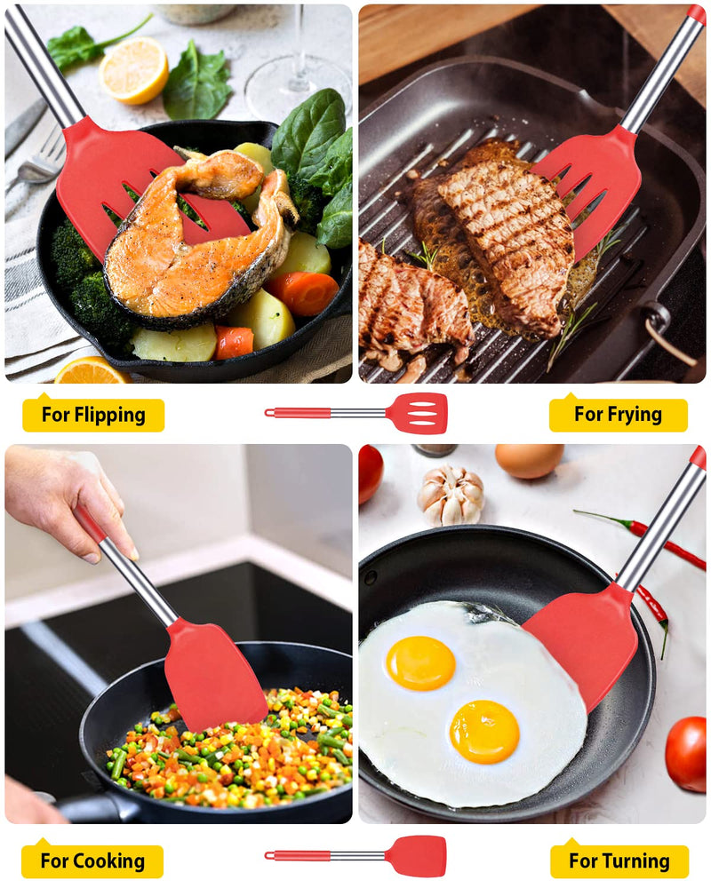 Pack of 2 Silicone Solid Turner,Non Stick Slotted Kitchen Spatulas