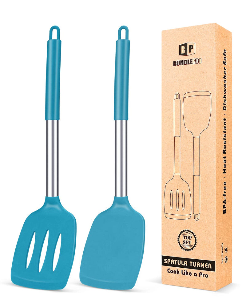 Pack of 2 Silicone Solid Turner,Non Stick Slotted Kitchen Spatulas