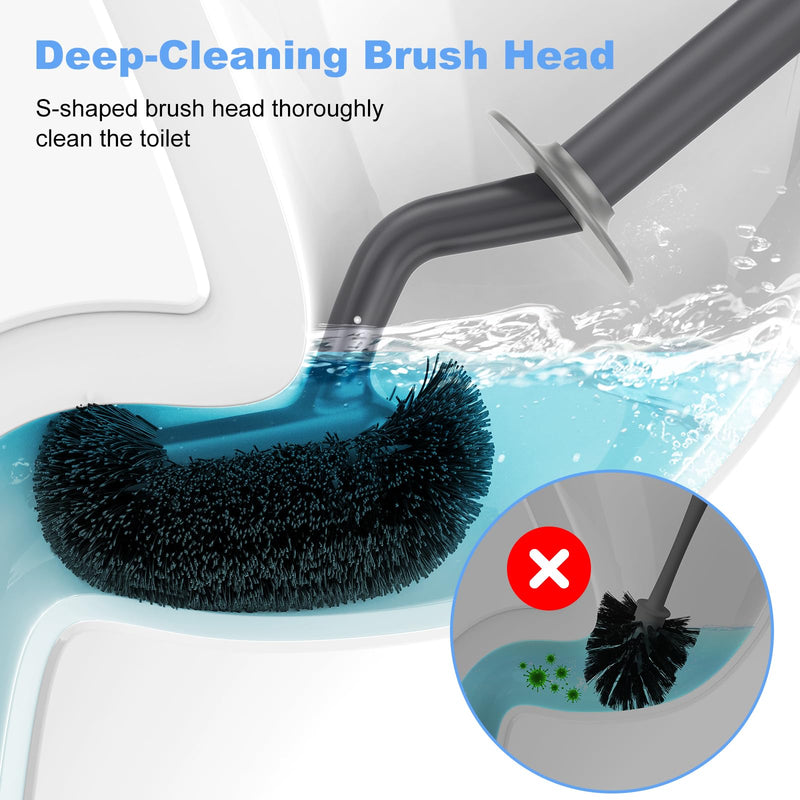 Toilet Bowl Brush Holder Set: Curved Design with Holder for Deep Cleaning Under Rim