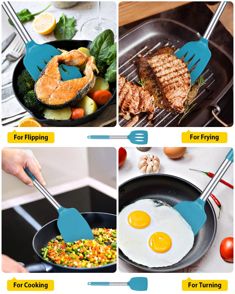 Pack of 2 Silicone Solid Turner,Non Stick Slotted Kitchen Spatulas