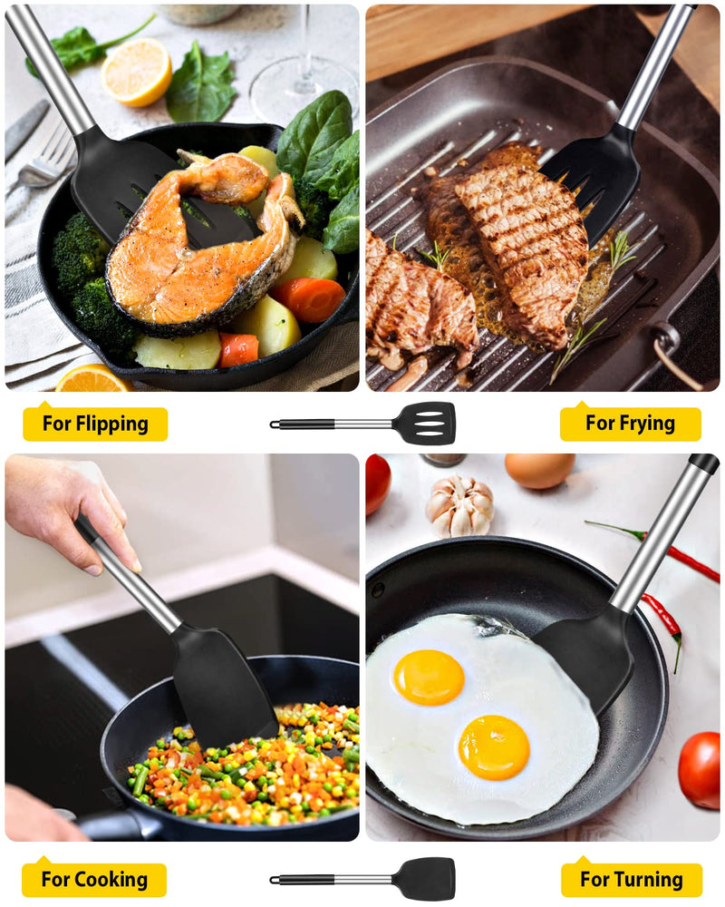 Pack of 2 Silicone Solid Turner,Non Stick Slotted Kitchen Spatulas