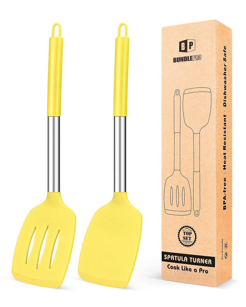 Pack of 2 Silicone Solid Turner,Non Stick Slotted Kitchen Spatulas