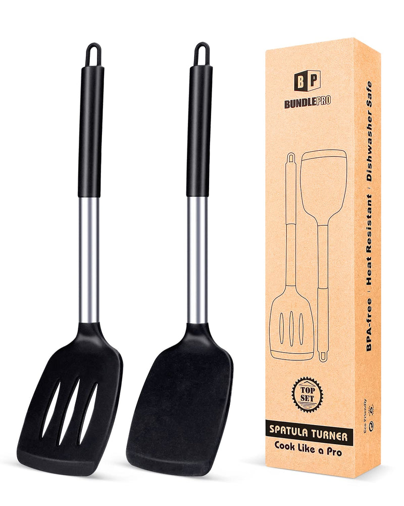 Pack of 2 Silicone Solid Turner,Non Stick Slotted Kitchen Spatulas