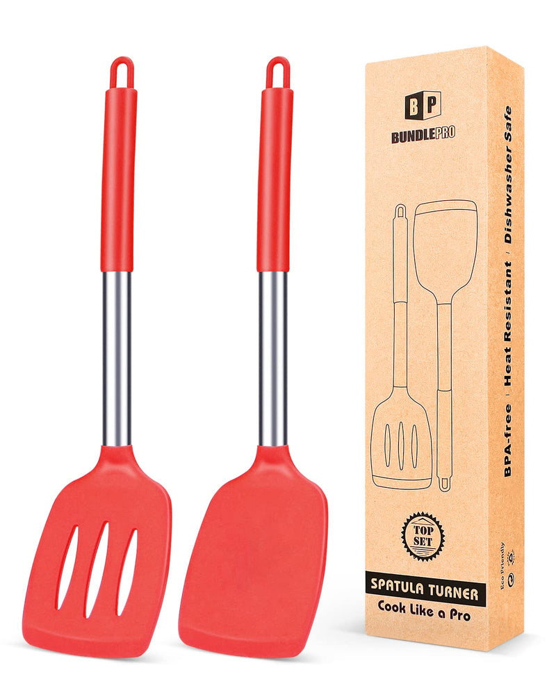 Pack of 2 Silicone Solid Turner,Non Stick Slotted Kitchen Spatulas