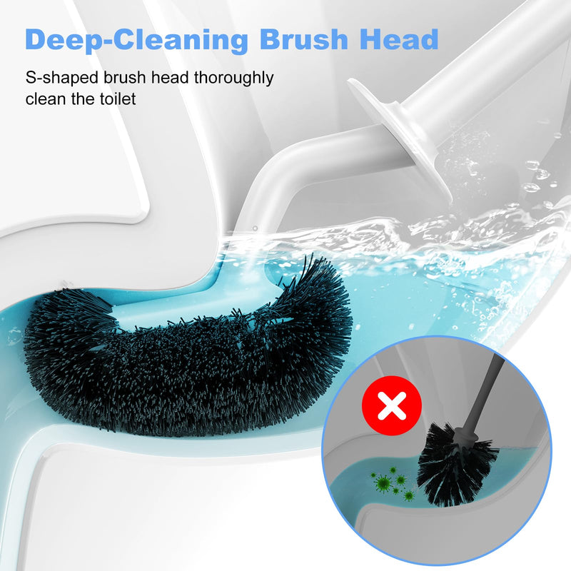 Toilet Bowl Brush Holder Set: Curved Design with Holder for Deep Cleaning Under Rim