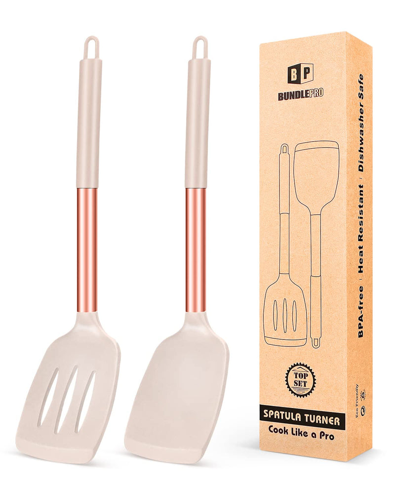 Pack of 2 Silicone Solid Turner,Non Stick Slotted Kitchen Spatulas